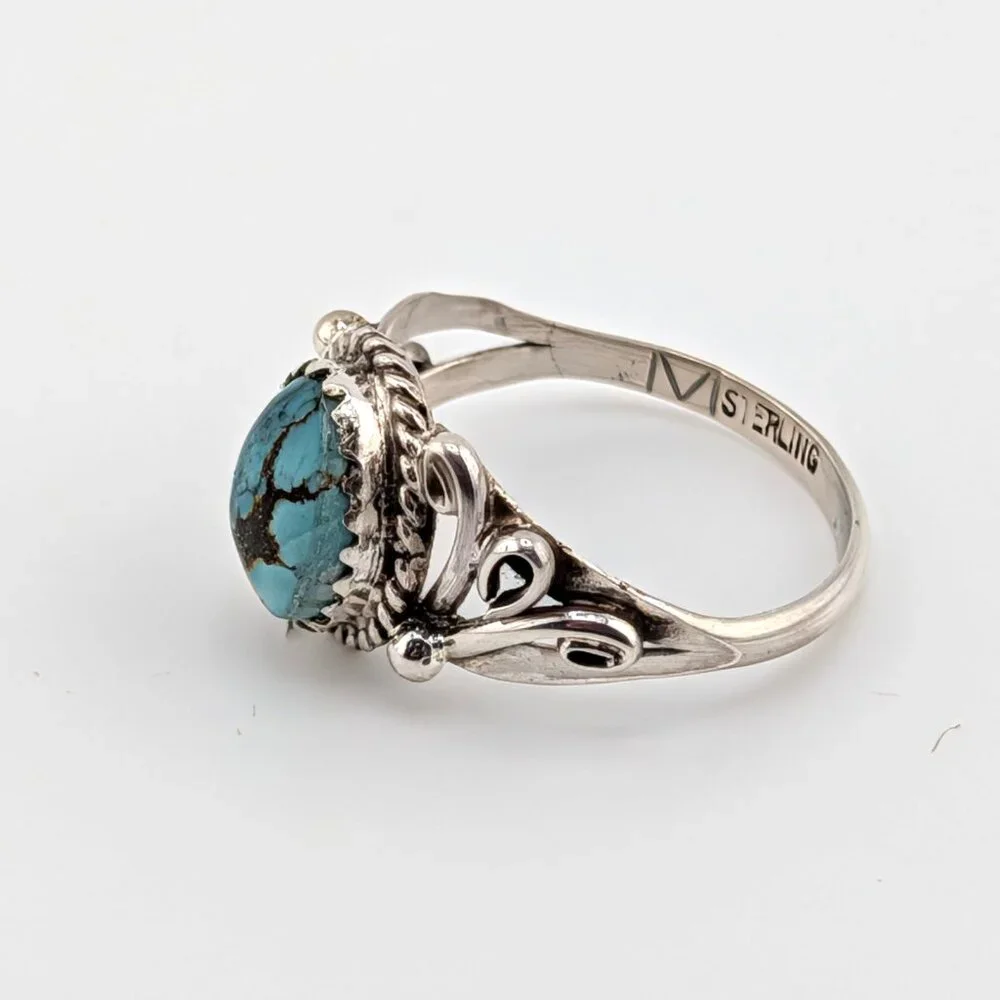 Handcrafted Navajo Green Turquoise Ring Native American Jewelry Sz‎ 7.75**
